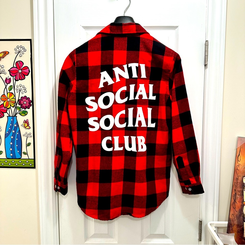 Anti Social Social Club Red and Black Buffalo Plaid Shirt